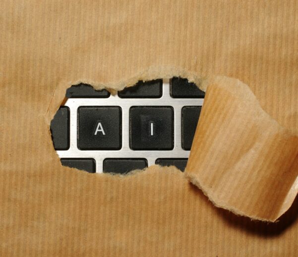 A piece of cardboard with a keyboard appearing through it